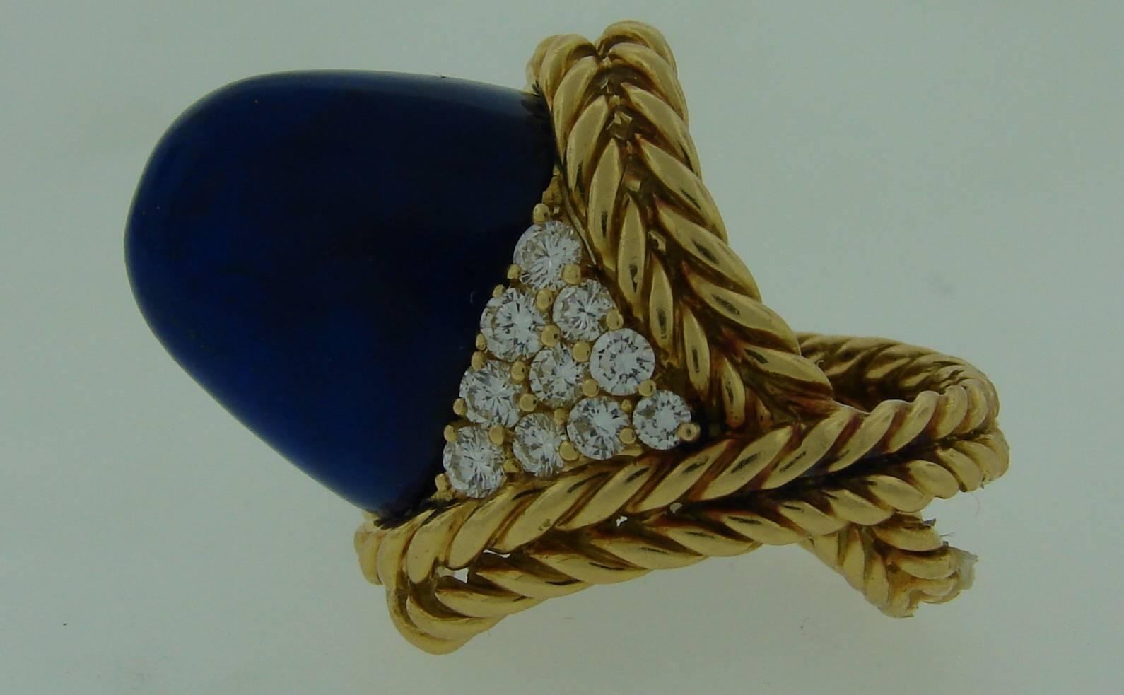 1970s Boucheron Paris Lapis Lazuli Diamond Gold Ring 5