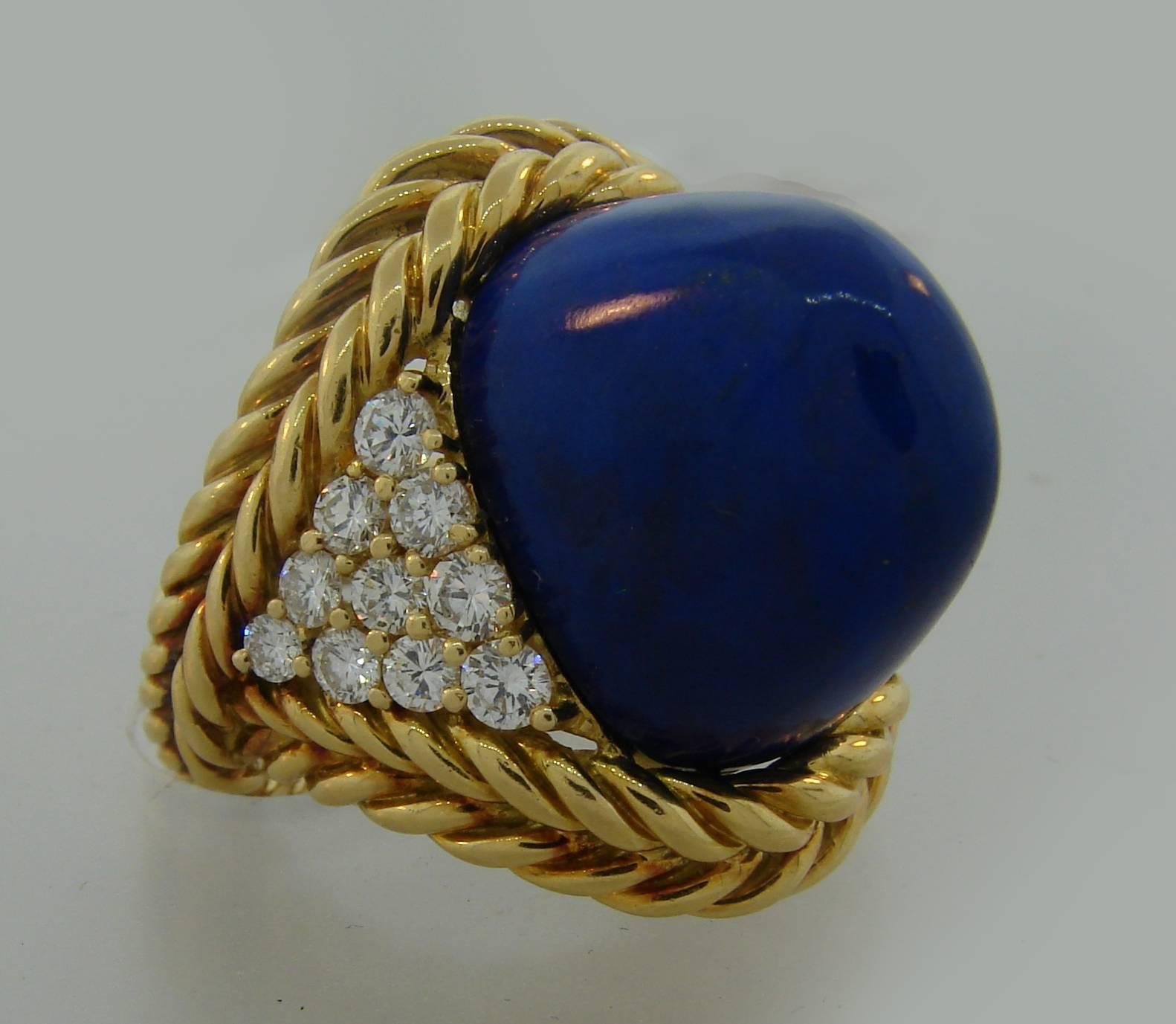 Women's 1970s Boucheron Paris Lapis Lazuli Diamond Gold Ring