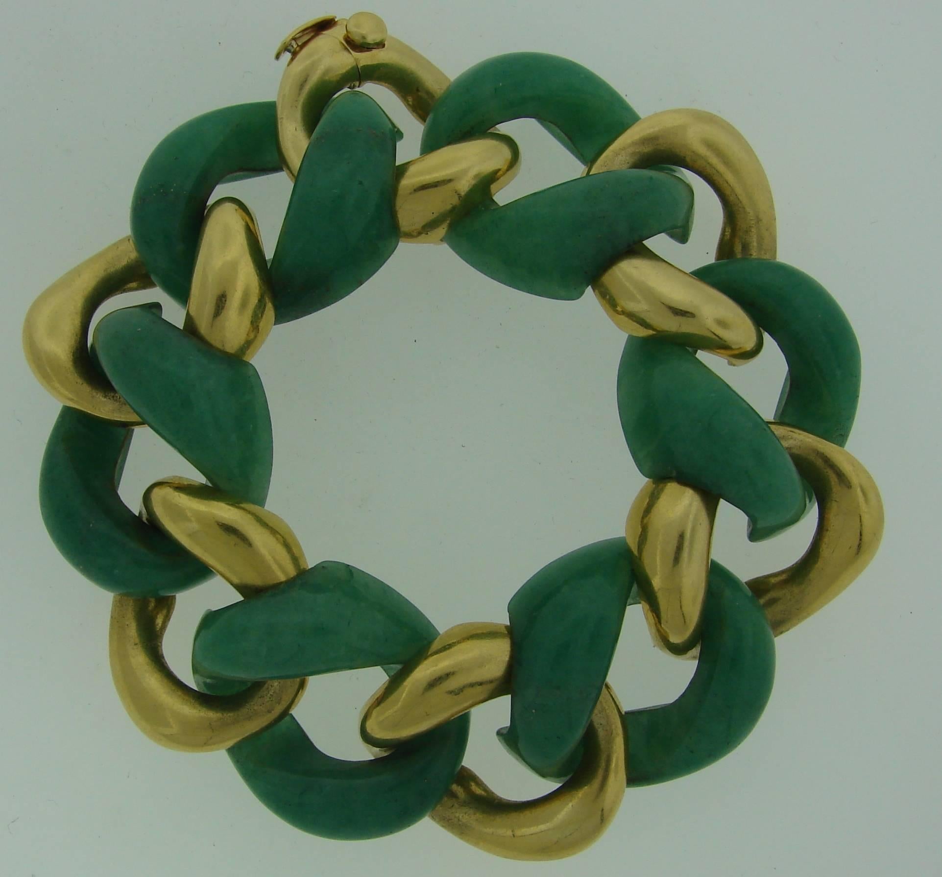 1970s Seaman Schepps Aventurine Gold Curb Link Bracelet 2