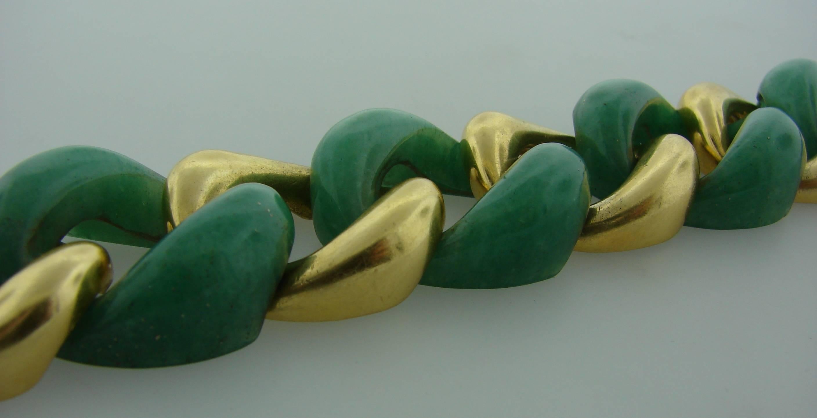 1970s Seaman Schepps Aventurine Gold Curb Link Bracelet 1