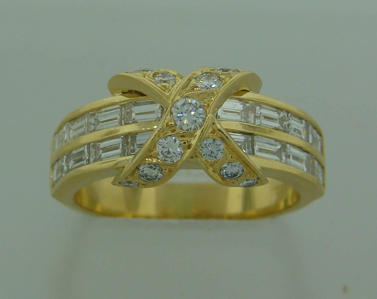 Tiffany & Co. Diamond Gold X Band Ring In Excellent Condition In Beverly Hills, CA