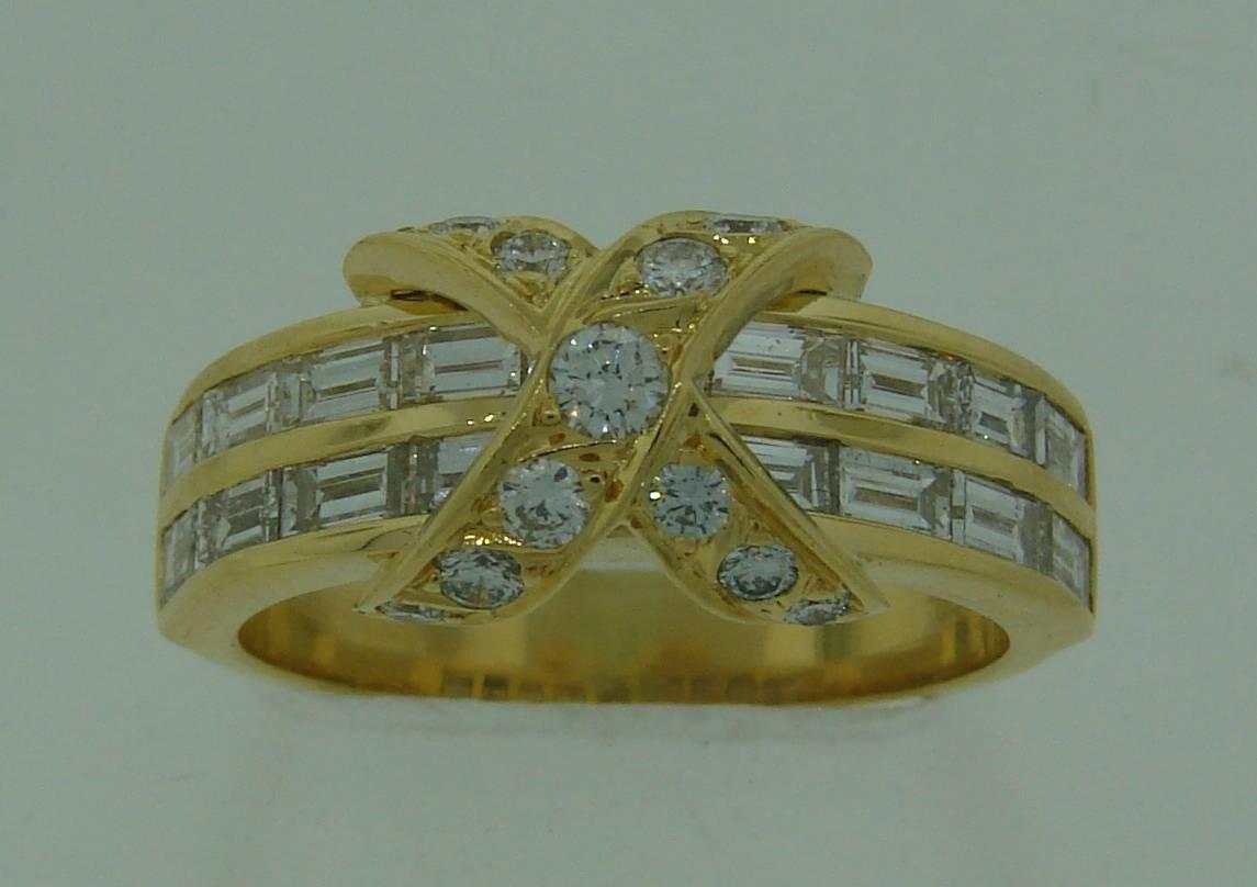 Tiffany & Co. Diamond Gold X Band Ring 4