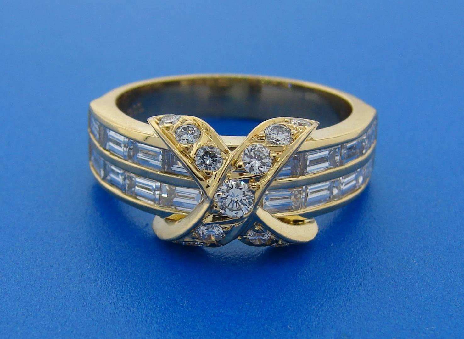Tiffany & Co. Diamond Gold X Band Ring 6