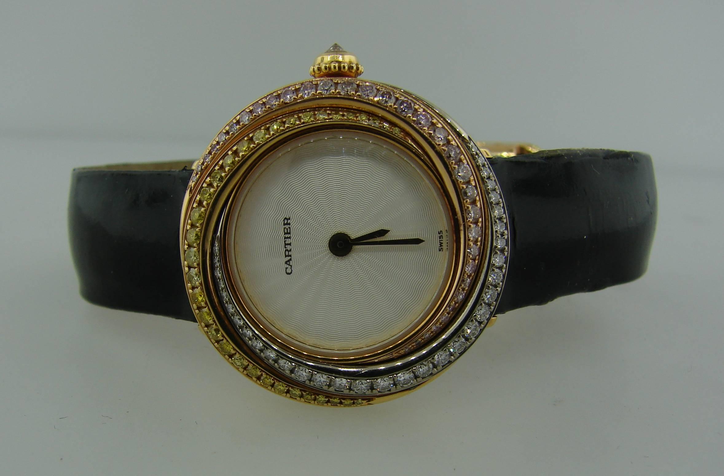 Women's Cartier Lady's Three Color Gold Diamond Trinity Quartz Wristwatch 
