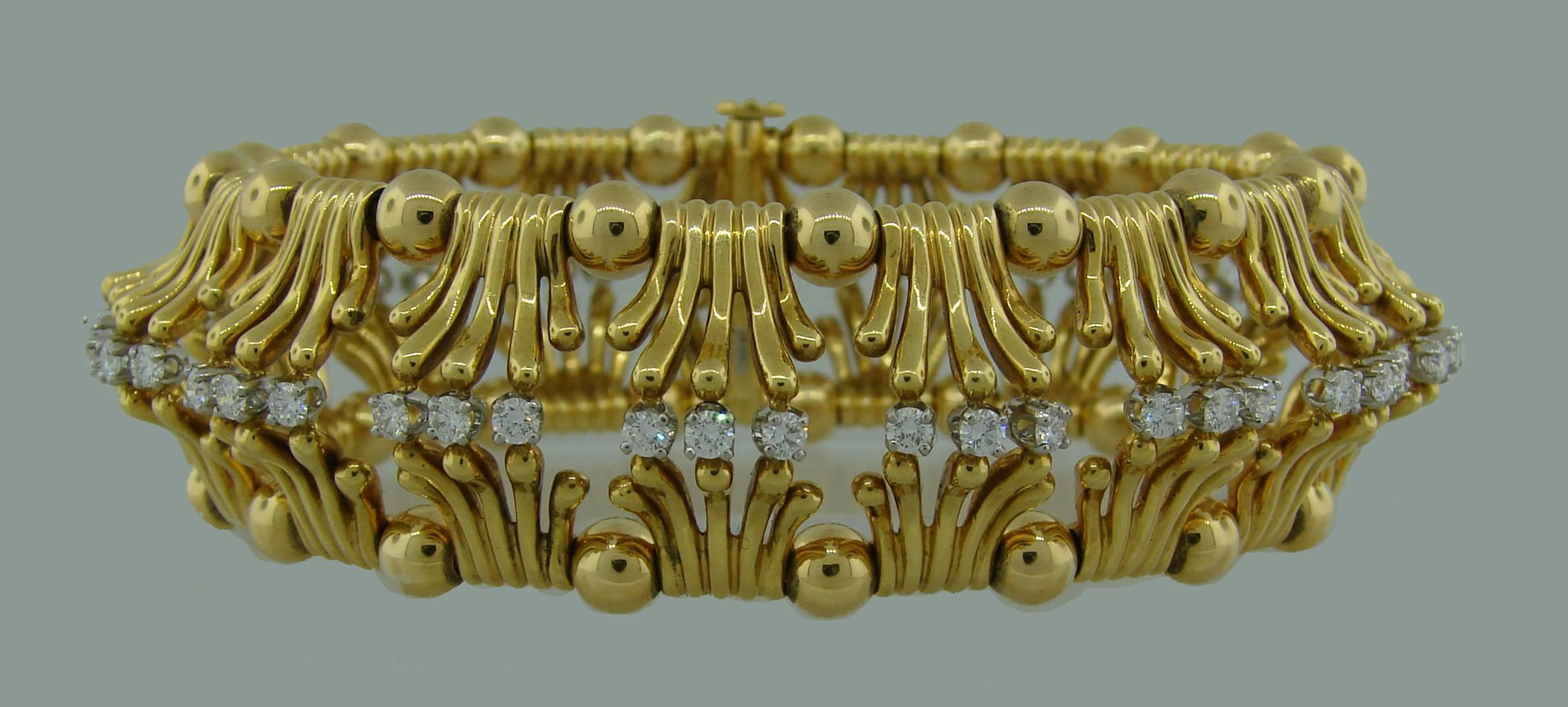Tiffany & Co. Schlumberger Diamond Gold Bracelet In Excellent Condition In Beverly Hills, CA