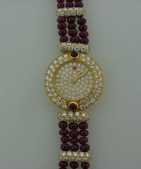 Vintage Boucheron 18k Yellow Gold Lady's Wristwatch Diamond Ruby Quartz