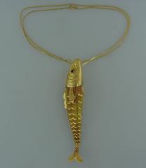 1960s Tiffany Schlumberger Gold Fish Pendant Necklace Lighter Pillbox Container