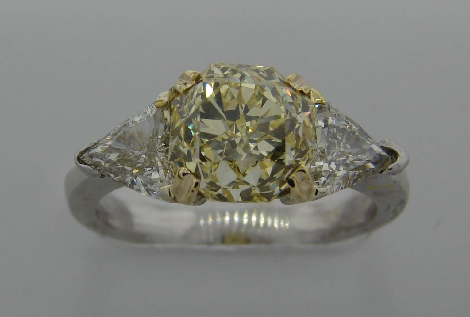 3.10 Carat GIA Cert Fancy Yellow Diamond Gold Ring 1