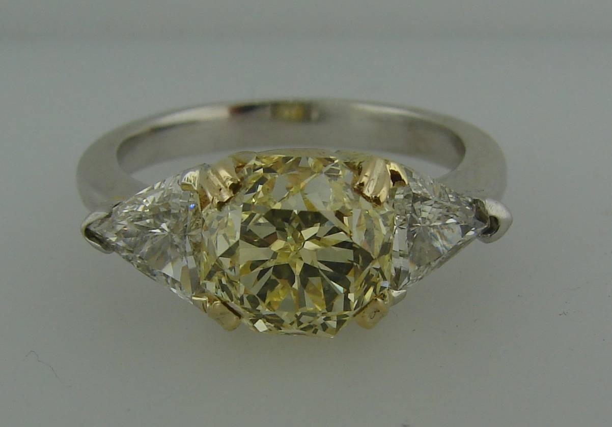 3.10 Carat GIA Cert Fancy Yellow Diamond Gold Ring 2