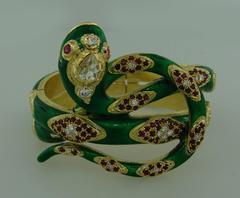 Nardi Venice Ruby Enamel Diamond Gold Snake Bangle Bracelet