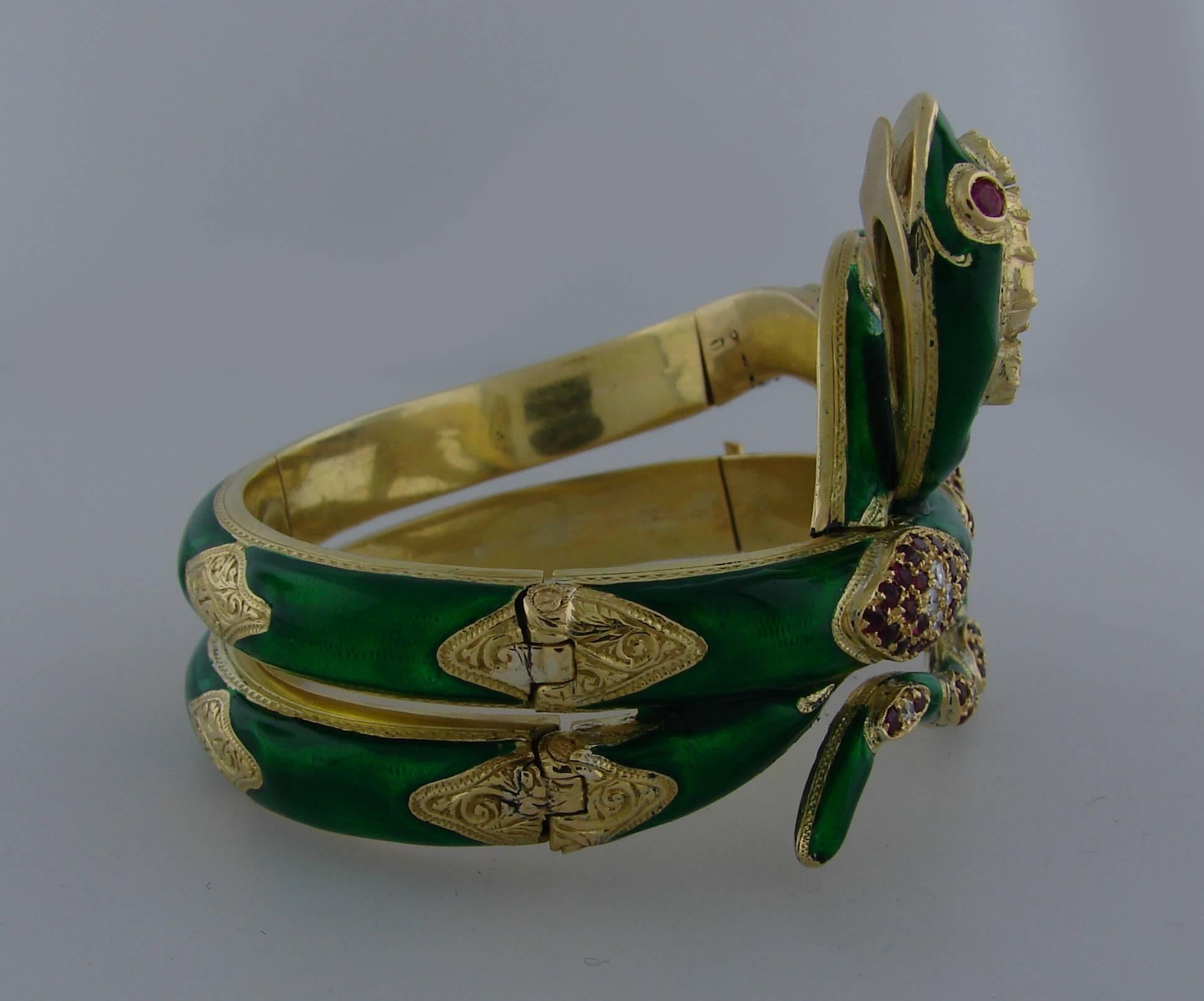  Nardi Venice Ruby Enamel Diamond Gold Snake Bangle Bracelet 1