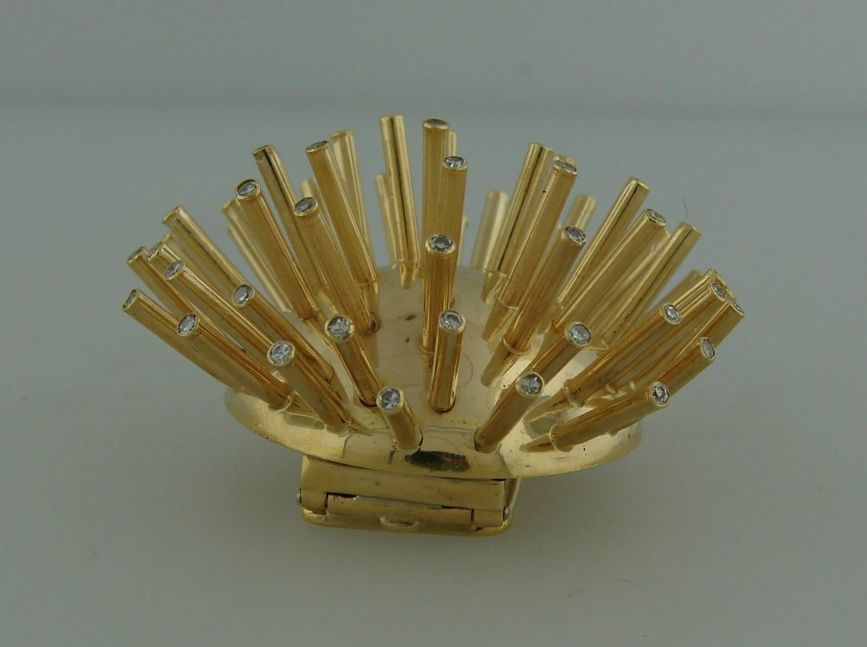 1950s Cartier Diamond Gold Sputnik Clip Pin Brooch In Excellent Condition In Beverly Hills, CA