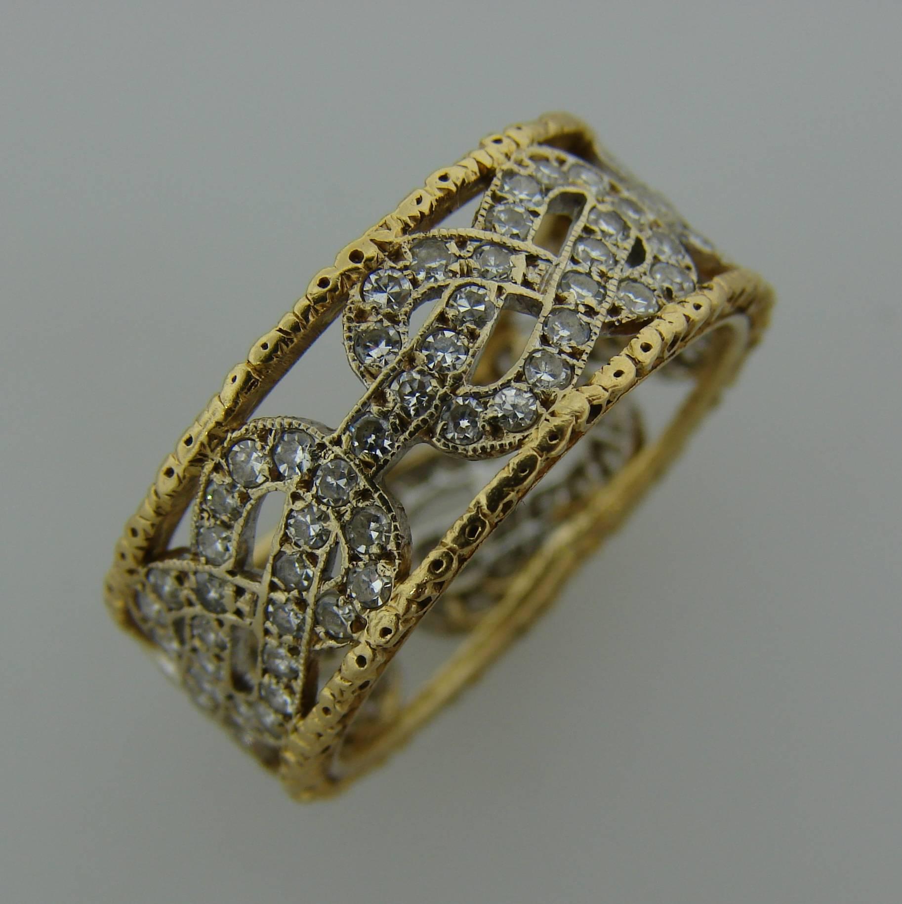 1950s Mario Buccellati Diamond Gold Open-Work Band Ring In Excellent Condition In Beverly Hills, CA