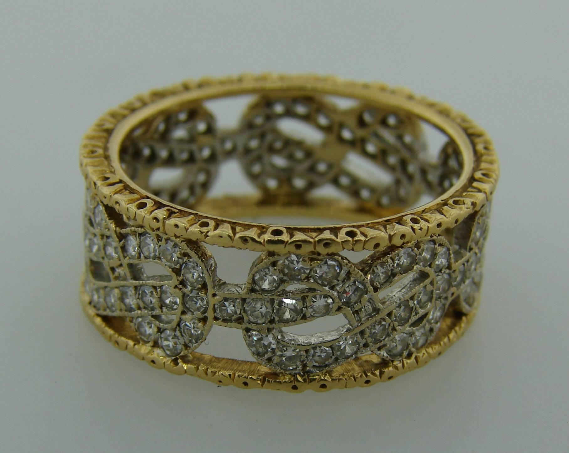 Women's 1950s Mario Buccellati Diamond Gold Open-Work Band Ring