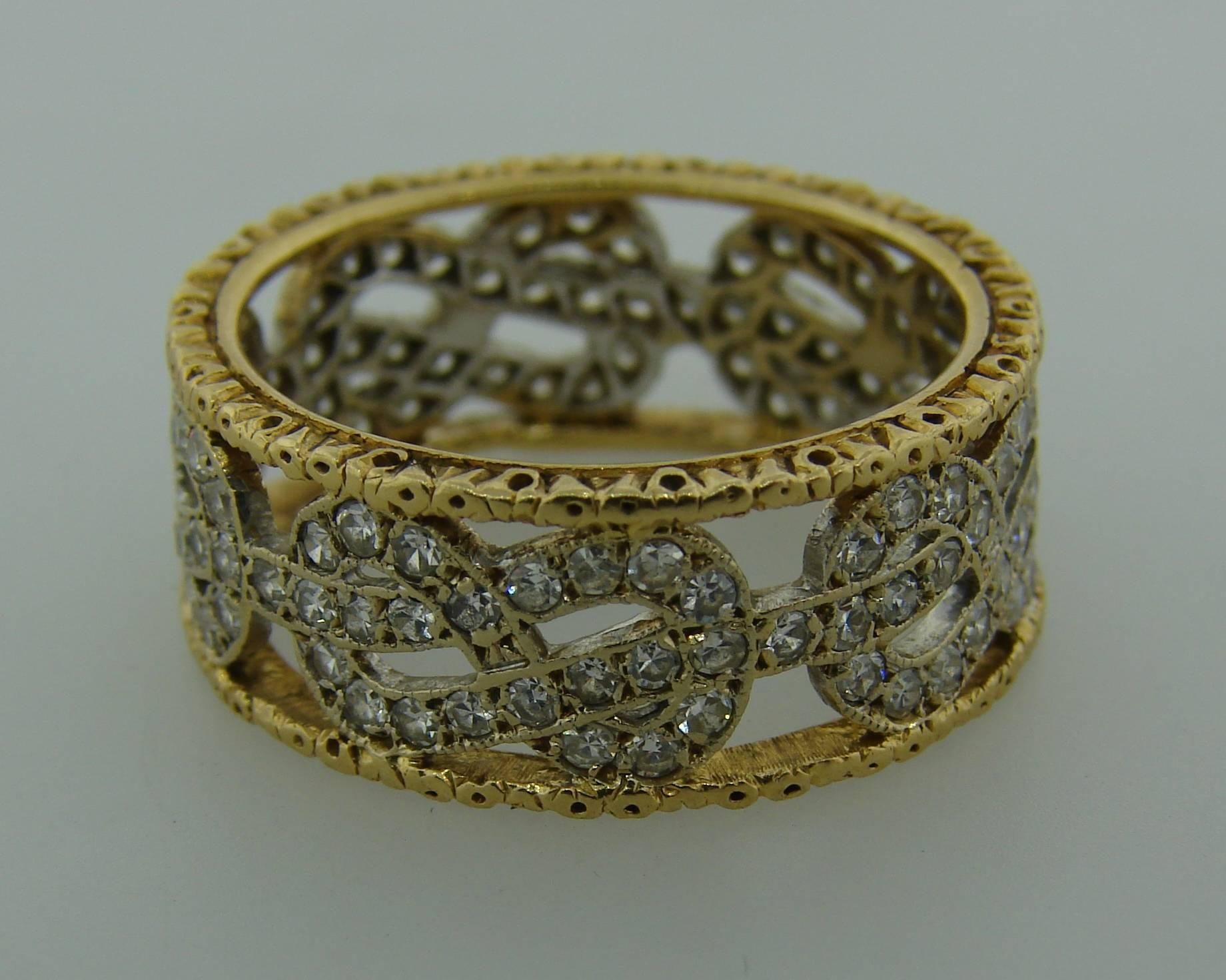 1950s Mario Buccellati Diamond Gold Open-Work Band Ring 1