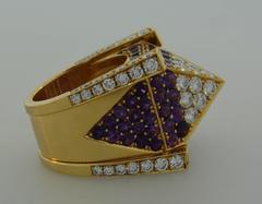 1990s Hornemann Amethyst Diamond Gold Pyramid Ring