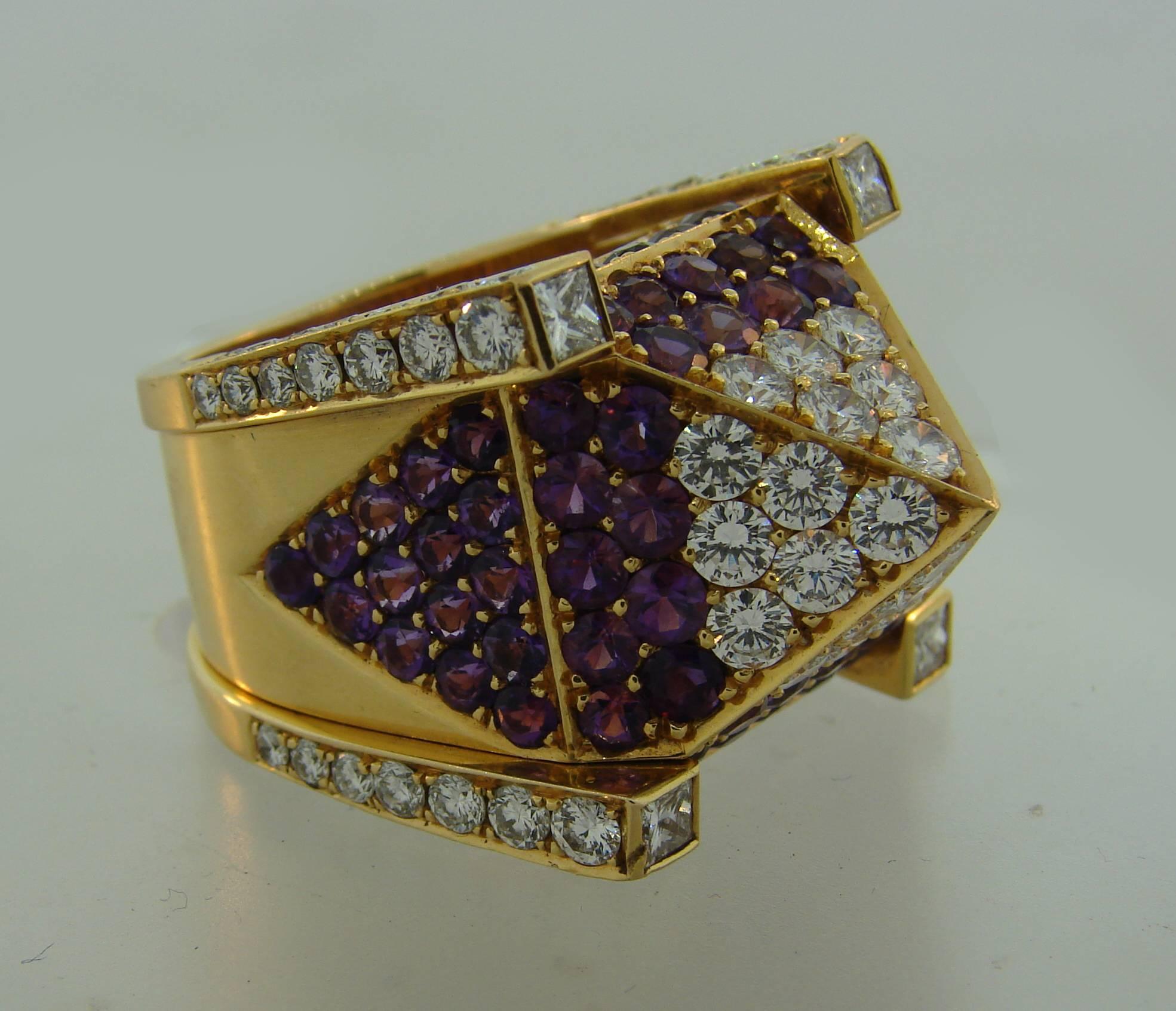1990s Hornemann Amethyst Diamond Gold Pyramid Ring In Excellent Condition In Beverly Hills, CA