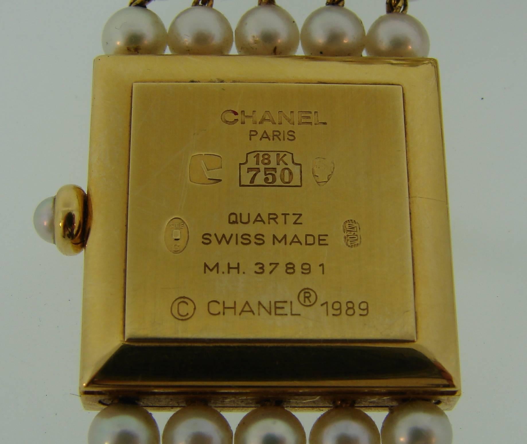 Chanel Ladies Yellow Gold Pearl Mademoiselle Bracelet Wristwatch 4