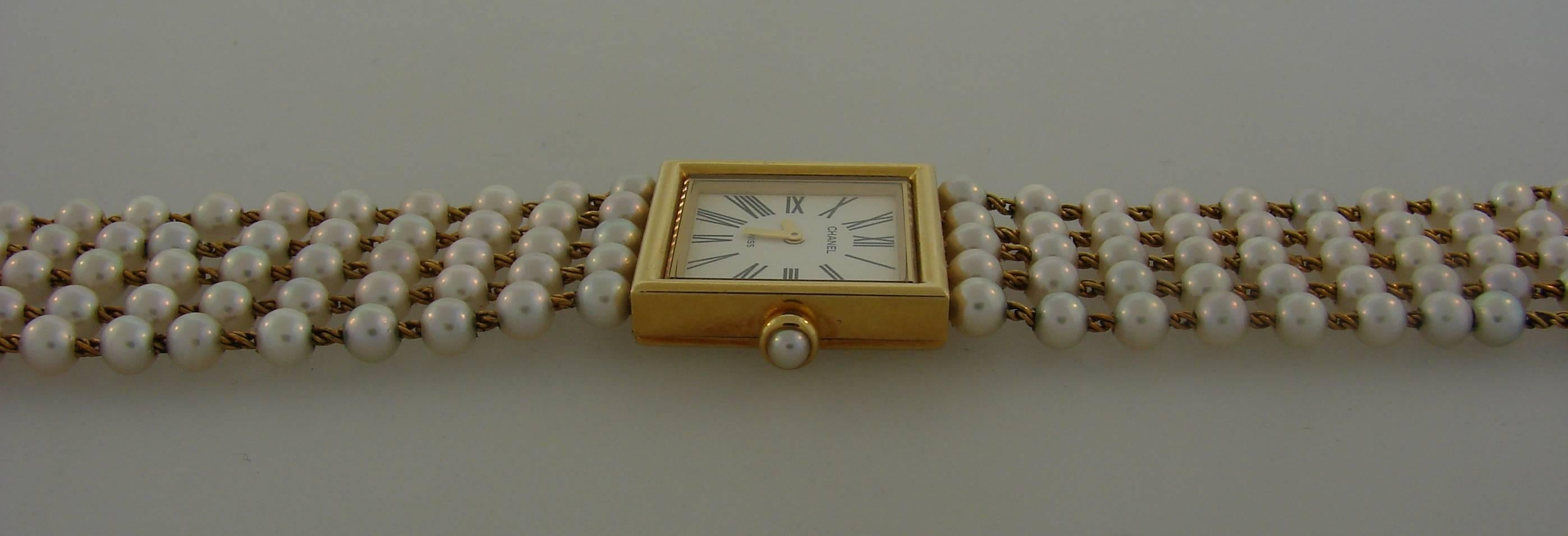 Chanel Ladies Yellow Gold Pearl Mademoiselle Bracelet Wristwatch 2