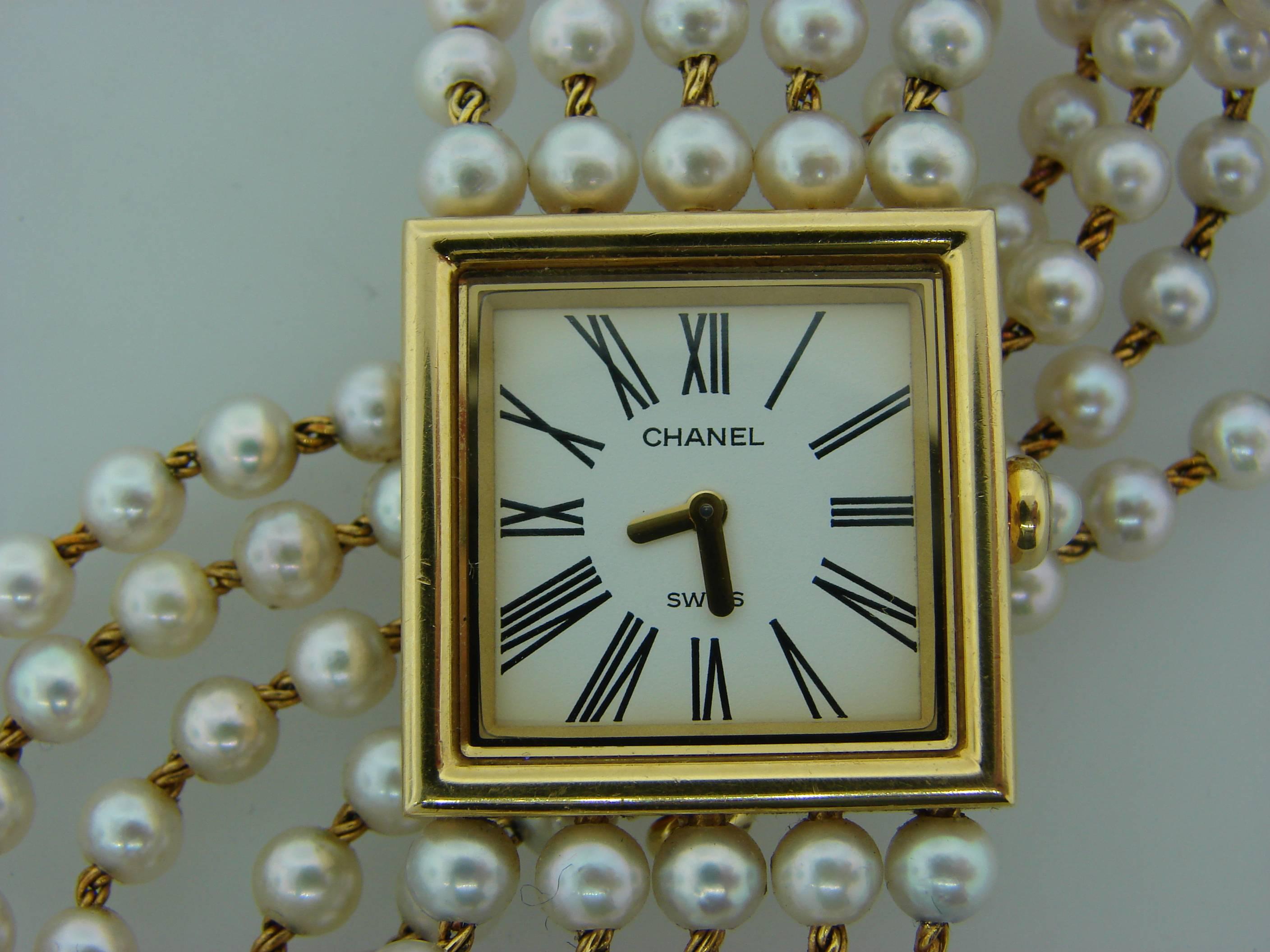 Chanel Ladies Yellow Gold Pearl Mademoiselle Bracelet Wristwatch 3