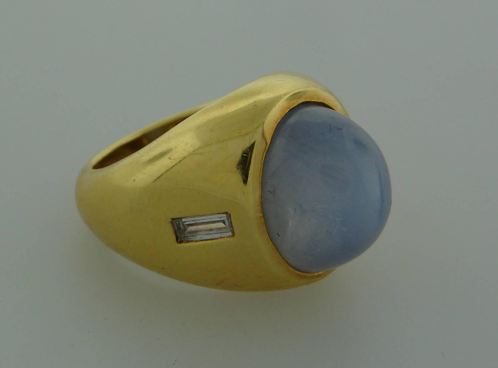 Baguette Cut 1970s Andrew Clunn Star Sapphire Diamond Gold Ring