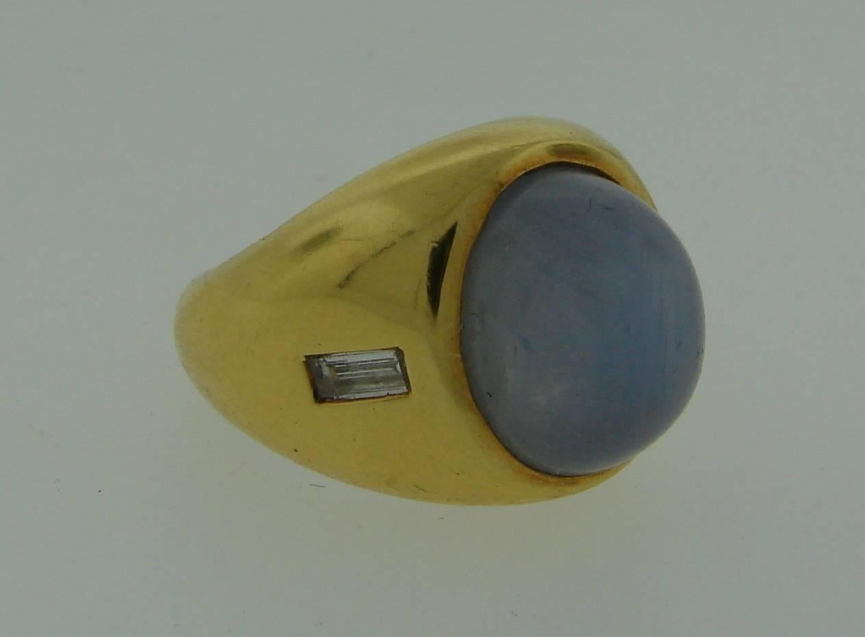 Women's or Men's 1970s Andrew Clunn Star Sapphire Diamond Gold Ring