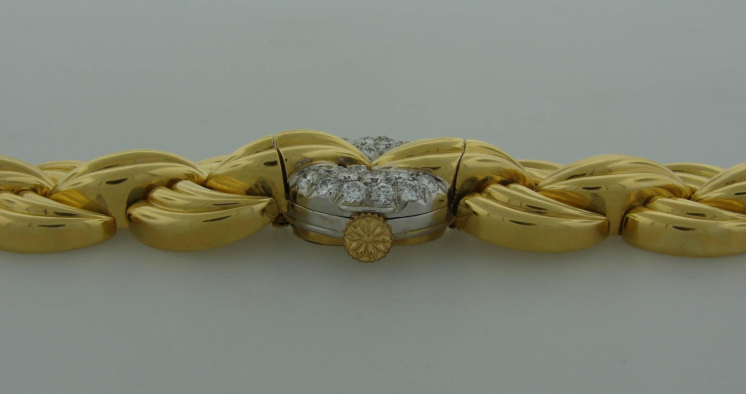 Van Cleef & Arpels Diamond Yellow Gold Ladies Wristwatch Bracelet Omega Movement 1