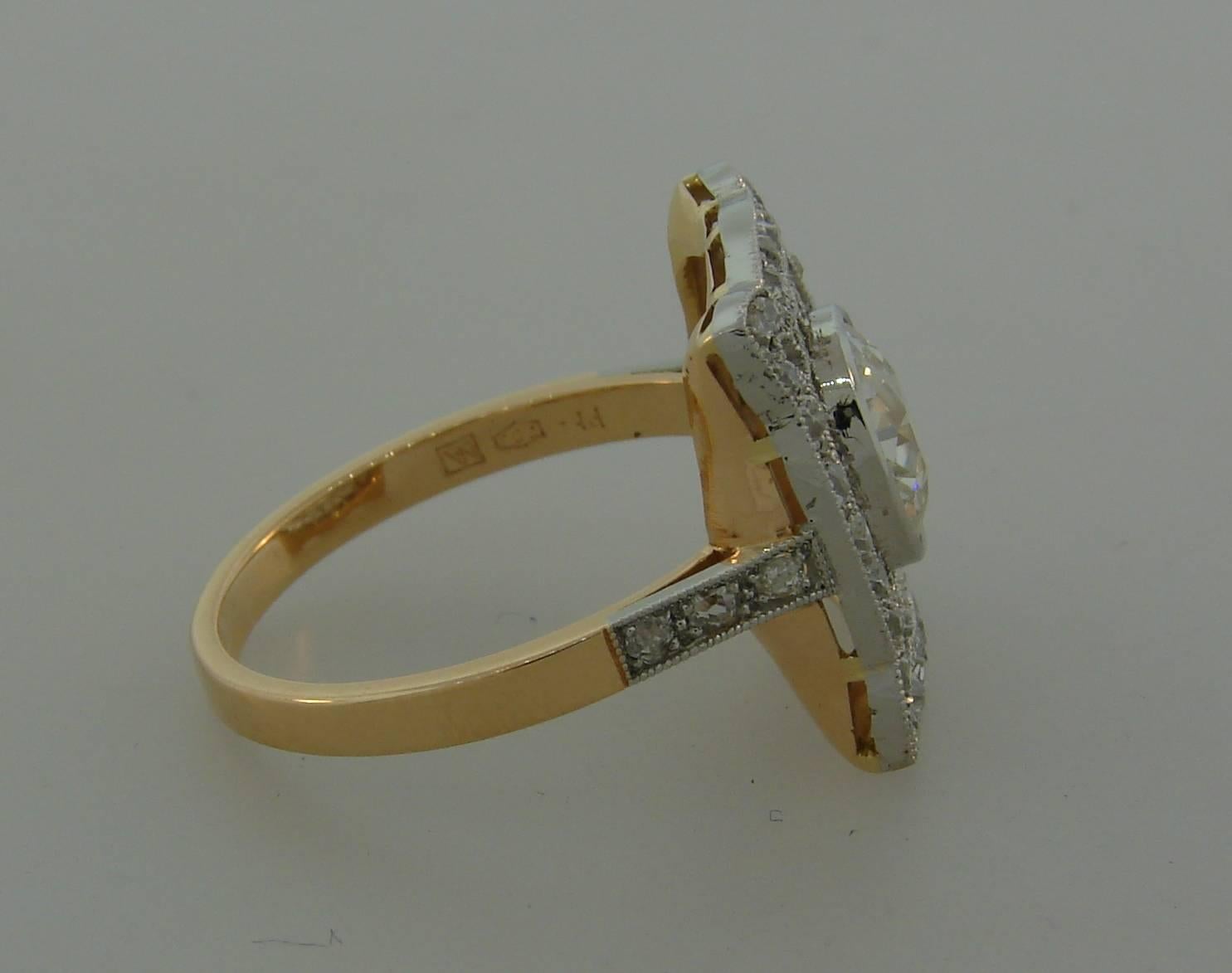 1960s Edwardian Revival Diamond Platinum Gold Ring 2