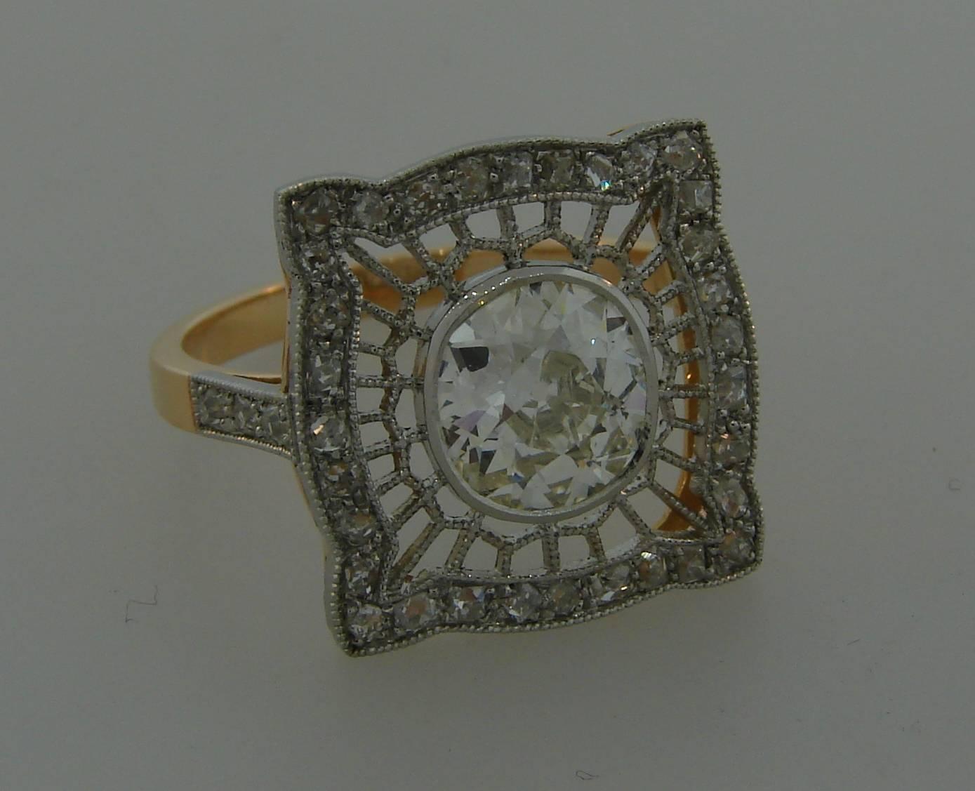 Women's 1960s Edwardian Revival Diamond Platinum Gold Ring
