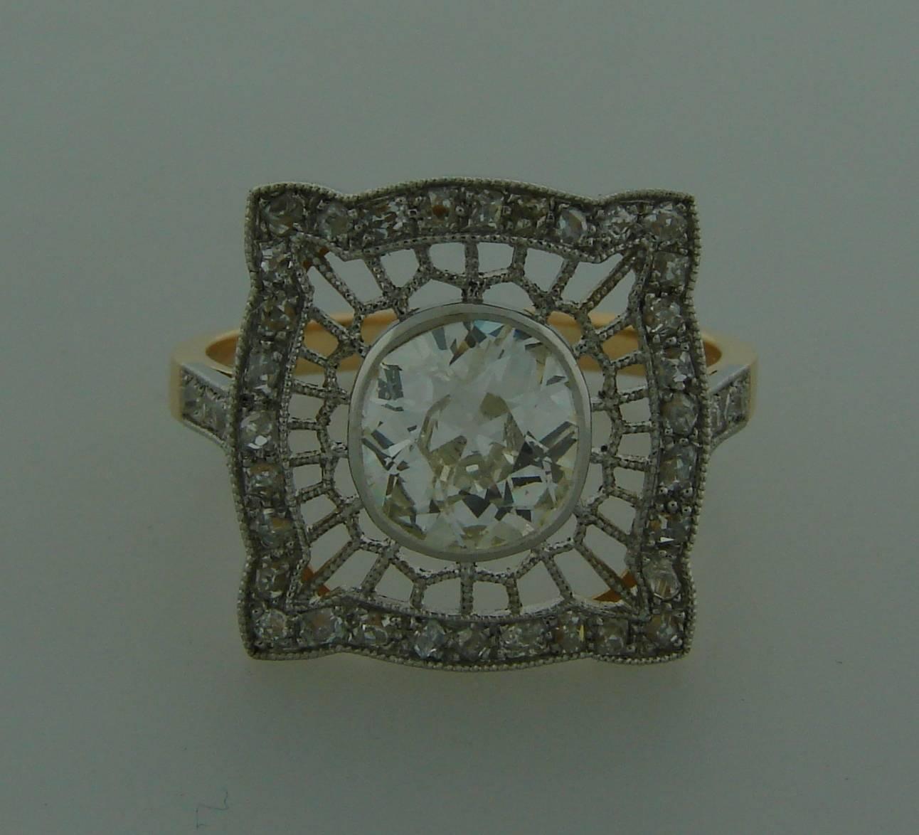 1960s Edwardian Revival Diamond Platinum Gold Ring 1
