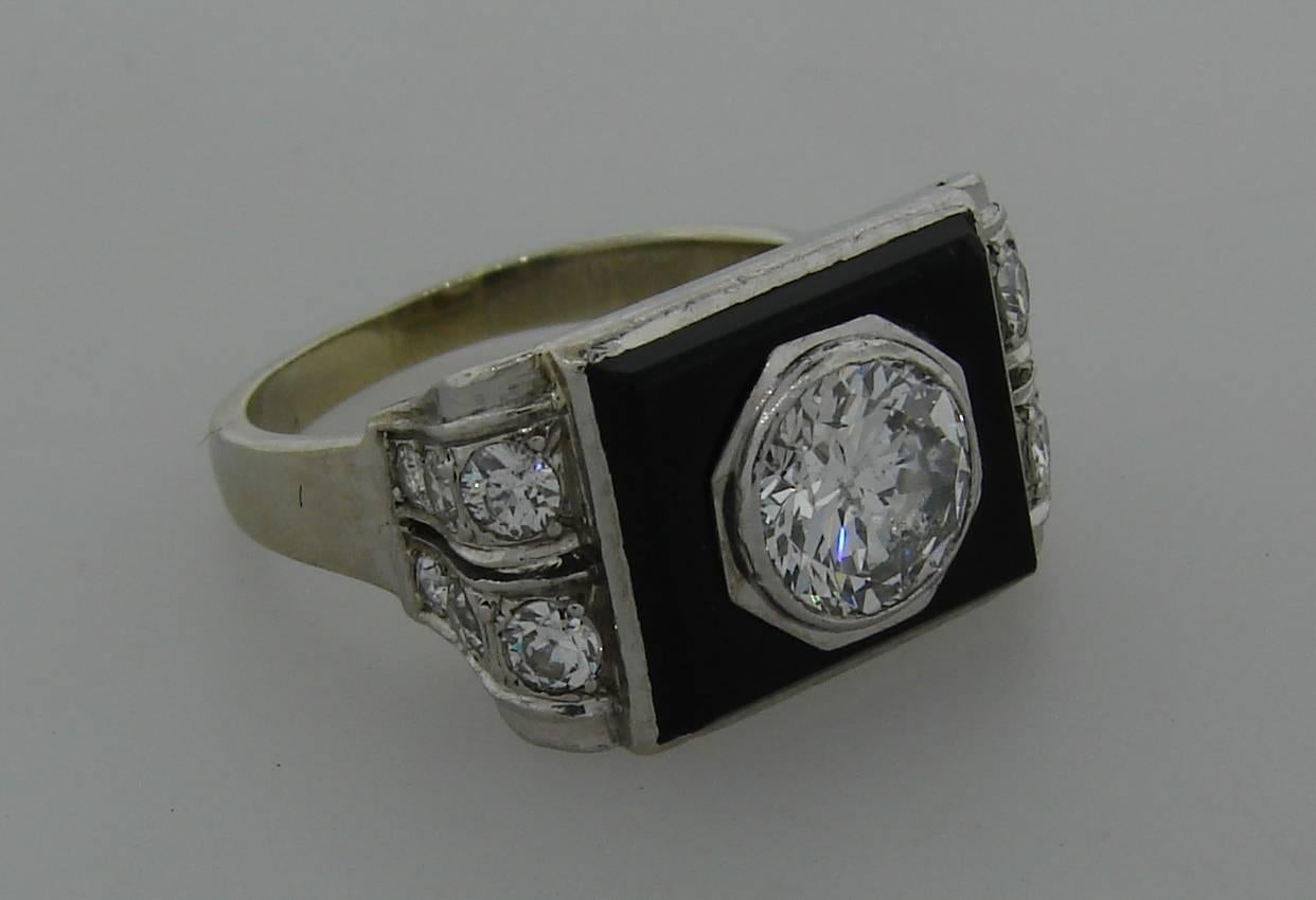 1930s Art Deco Diamond Platinum Gold French Ring 1