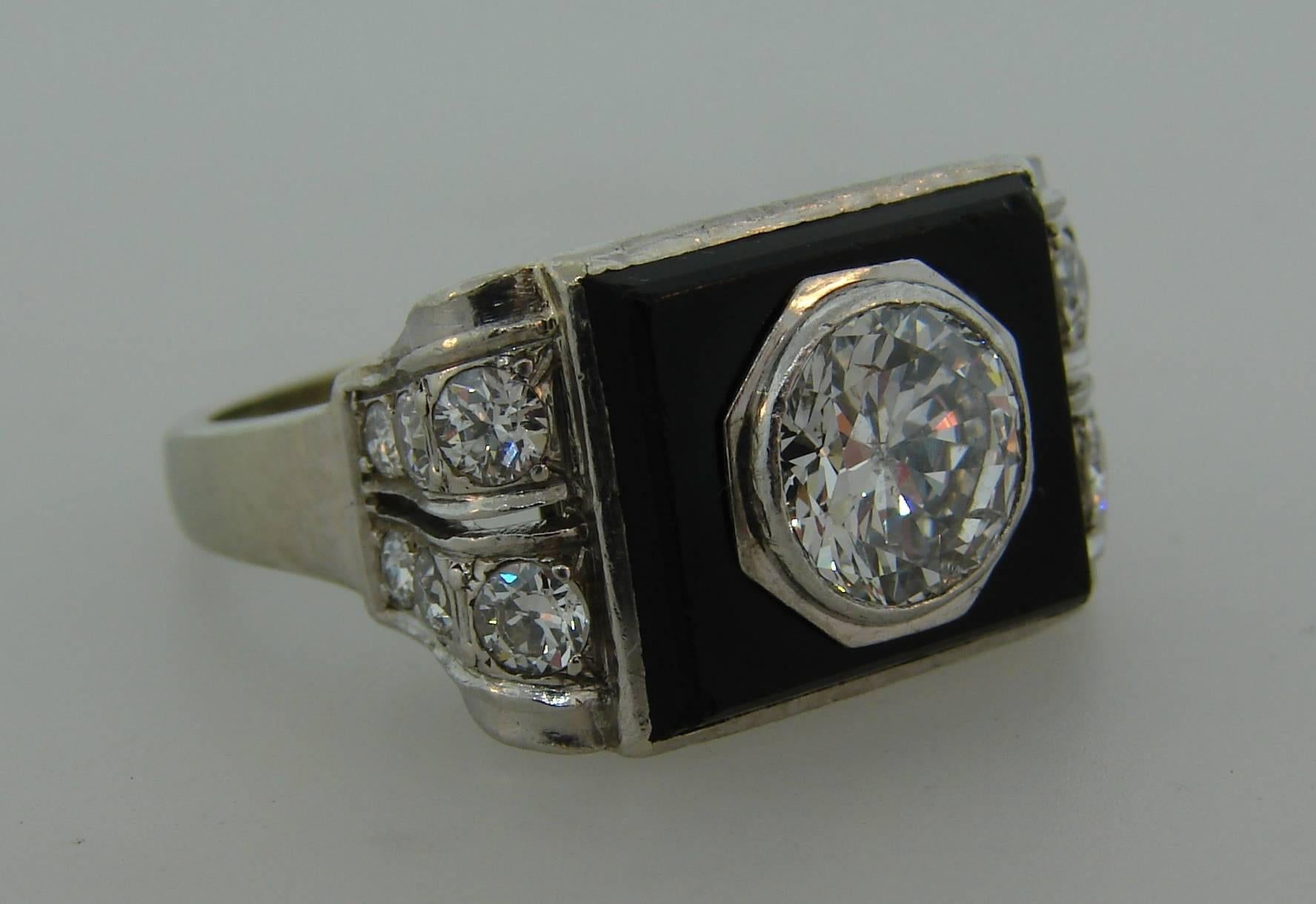 Women's or Men's 1930s Art Deco Diamond Platinum Gold French Ring