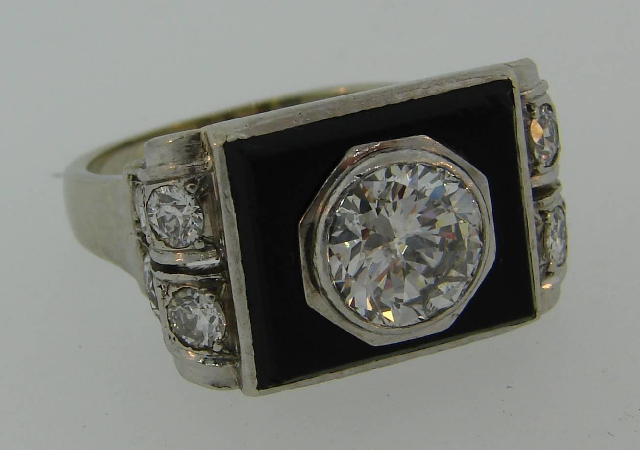 1930s Art Deco Diamond Platinum Gold French Ring In Good Condition In Beverly Hills, CA