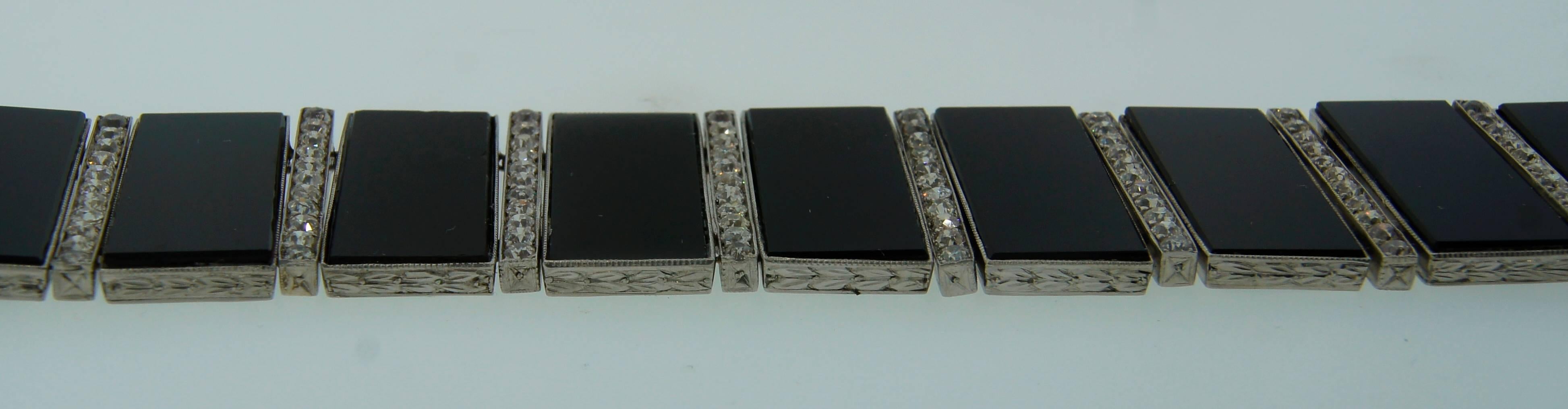 1910s Art Deco Black Onyx Diamond Platinum Bracelet 1