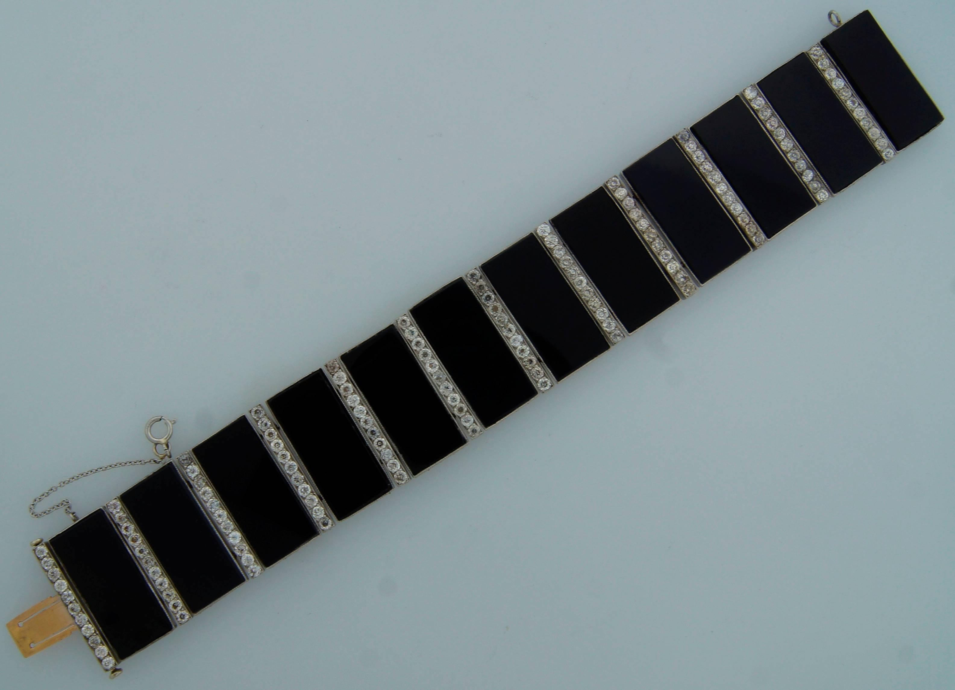 Women's 1910s Art Deco Black Onyx Diamond Platinum Bracelet