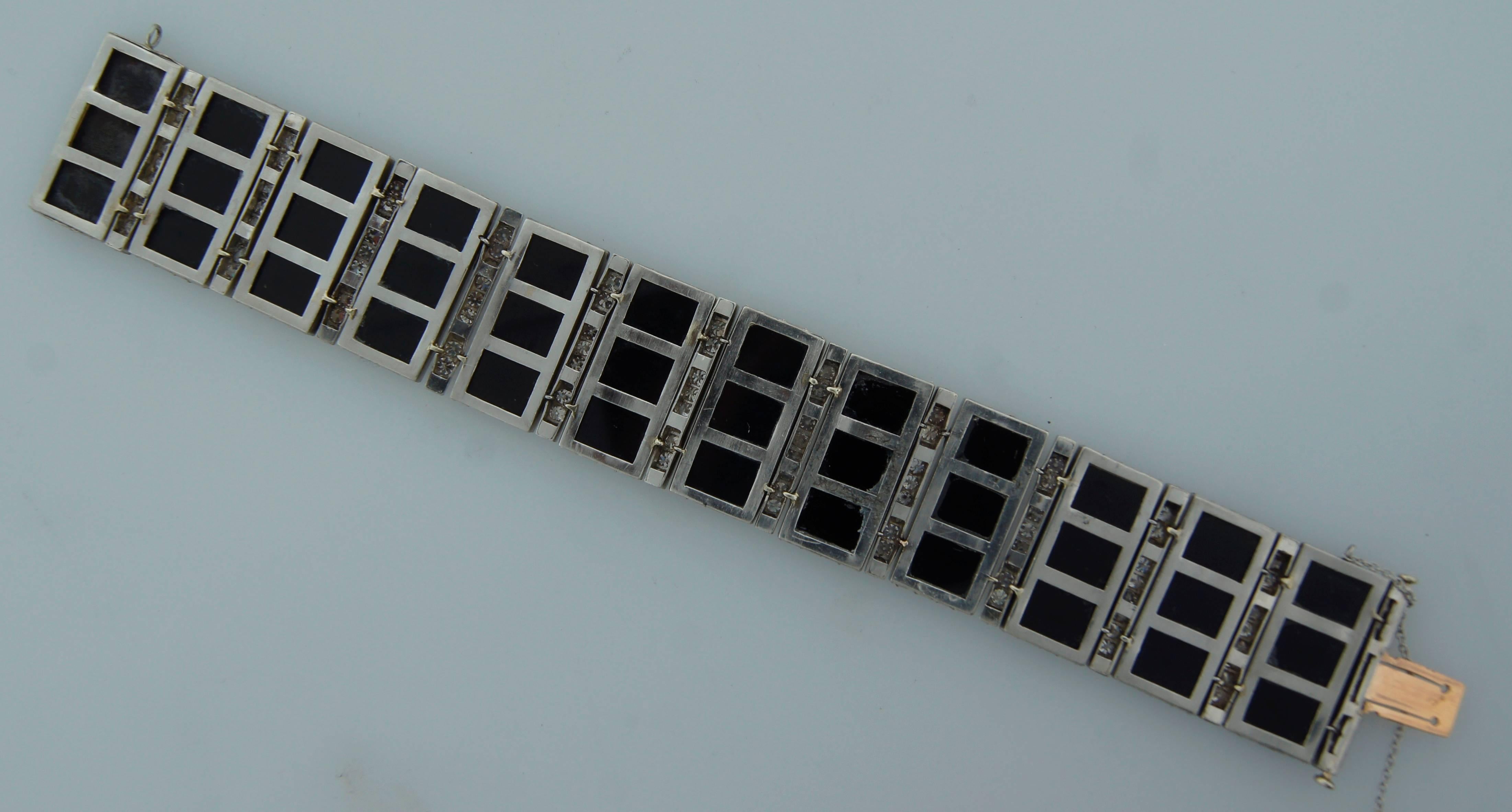 1910s Art Deco Black Onyx Diamond Platinum Bracelet 3
