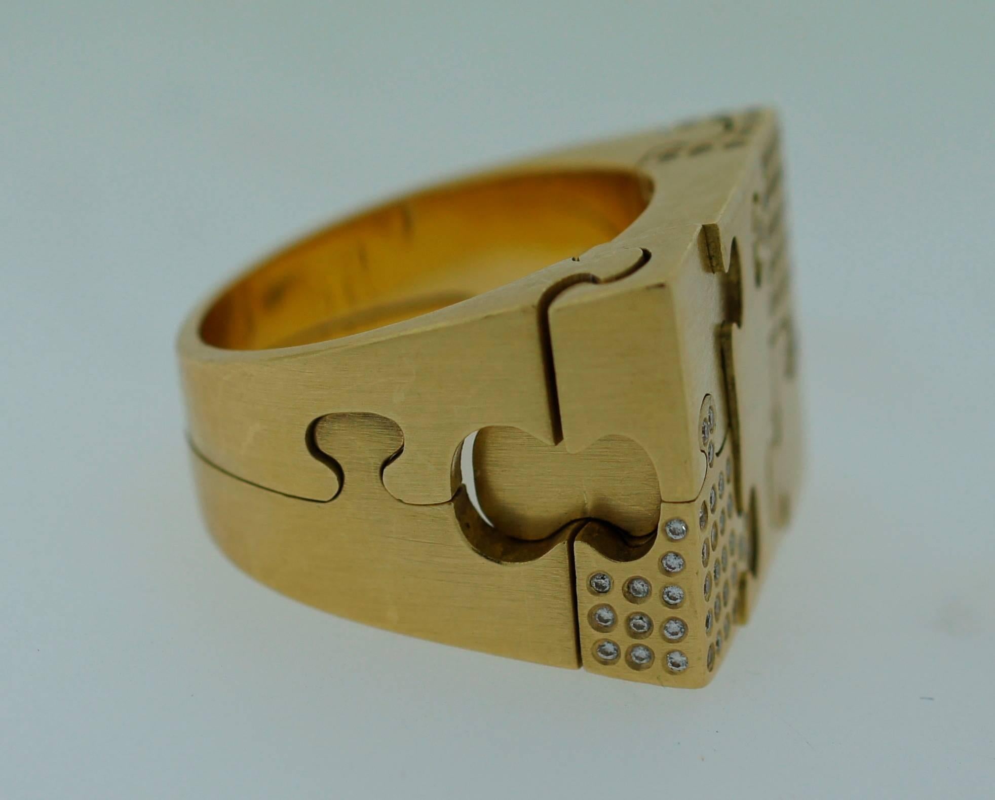 Women's or Men's  Antonio Bernardo Diamond Gold Puzzle Ring 