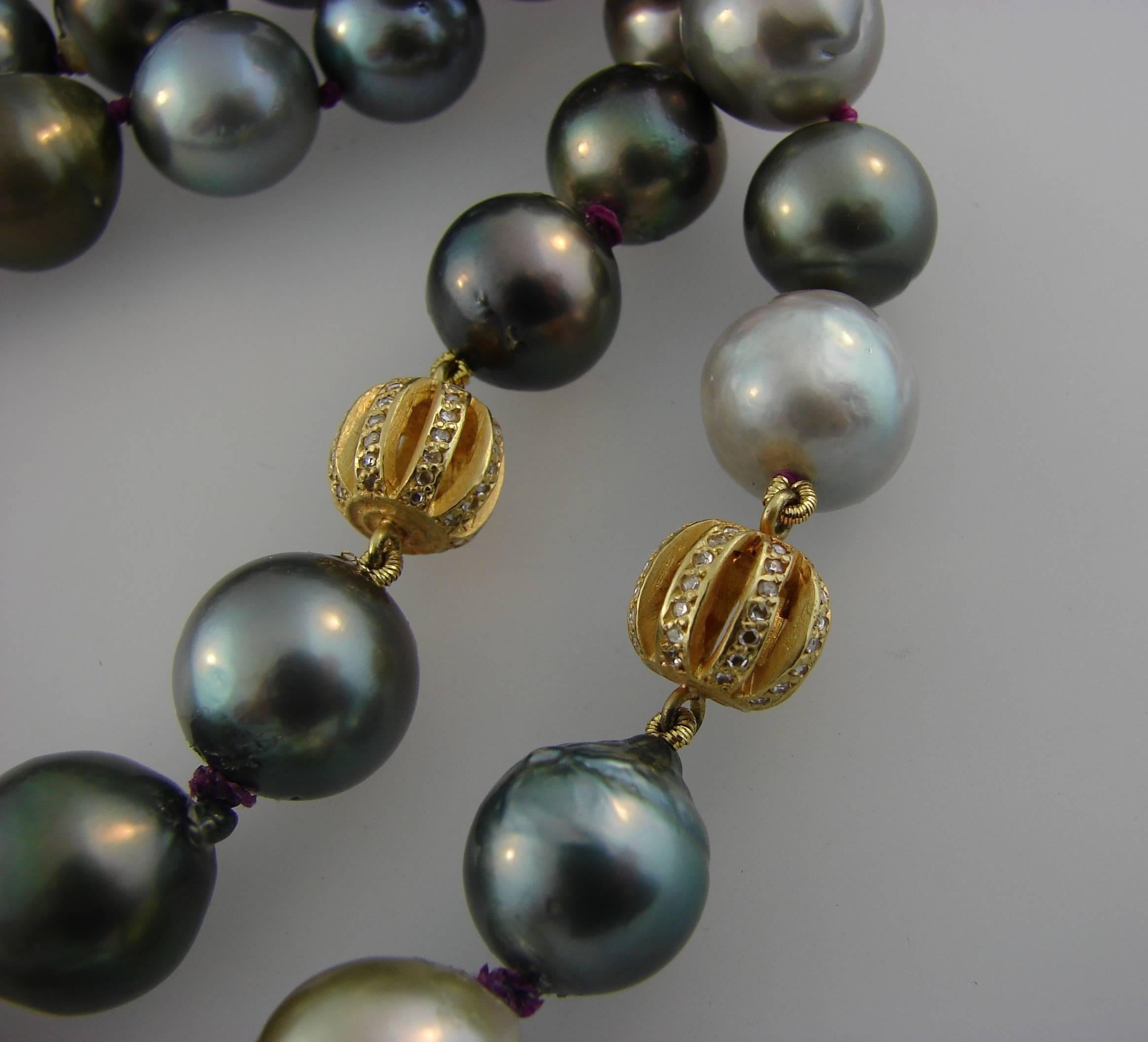 L. Frank Tahitian Pearl Strand Necklace with Diamond and Gold Rondells 2