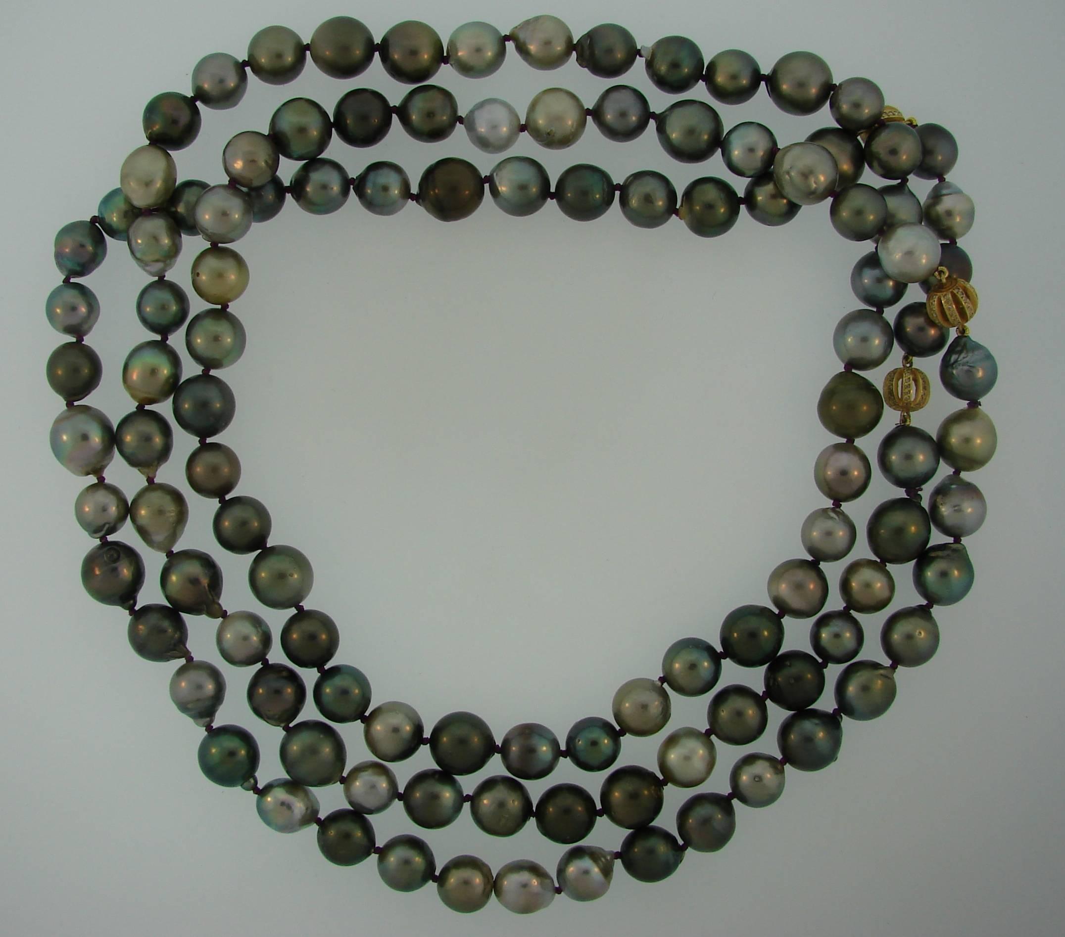 L. Frank Tahitian Pearl Strand Necklace with Diamond and Gold Rondells In Excellent Condition In Beverly Hills, CA