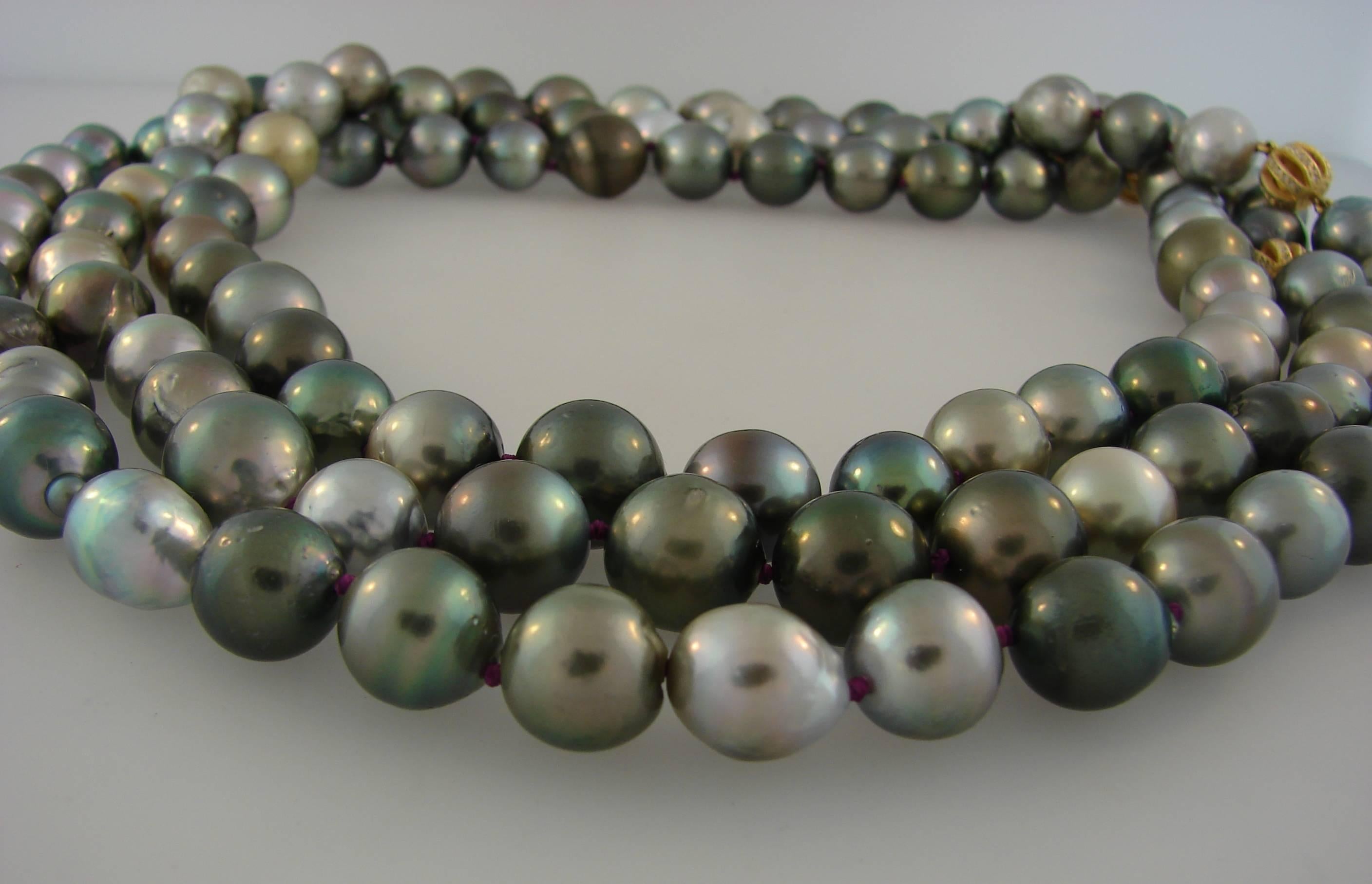 Women's L. Frank Tahitian Pearl Strand Necklace with Diamond and Gold Rondells