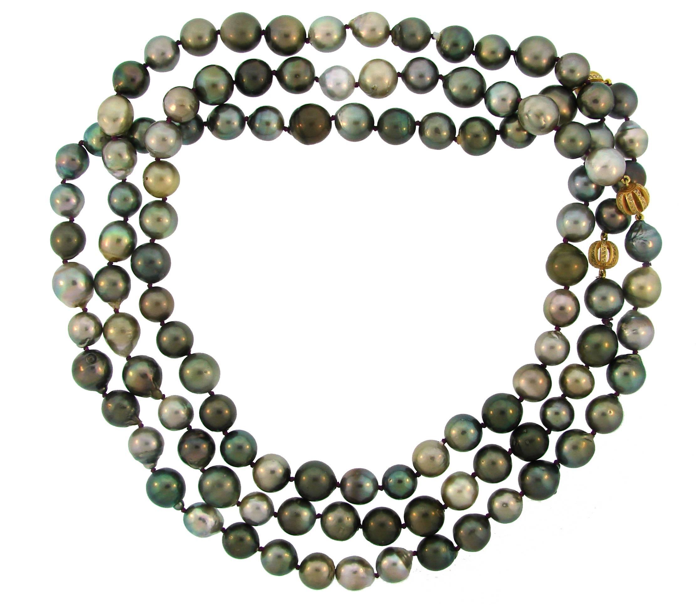 L. Frank Tahitian Pearl Strand Necklace with Diamond and Gold Rondells