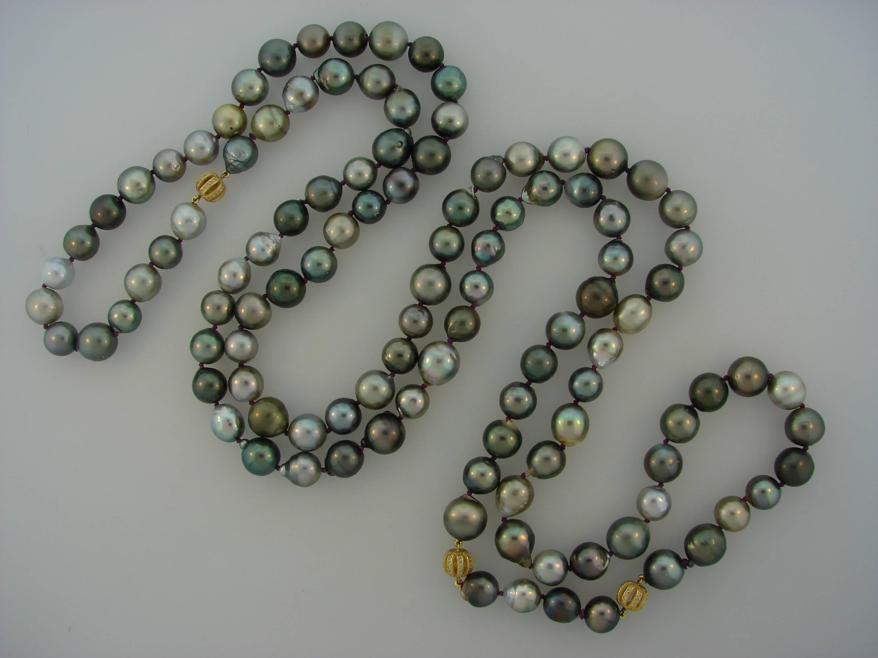 L. Frank Tahitian Pearl Strand Necklace with Diamond and Gold Rondells 1