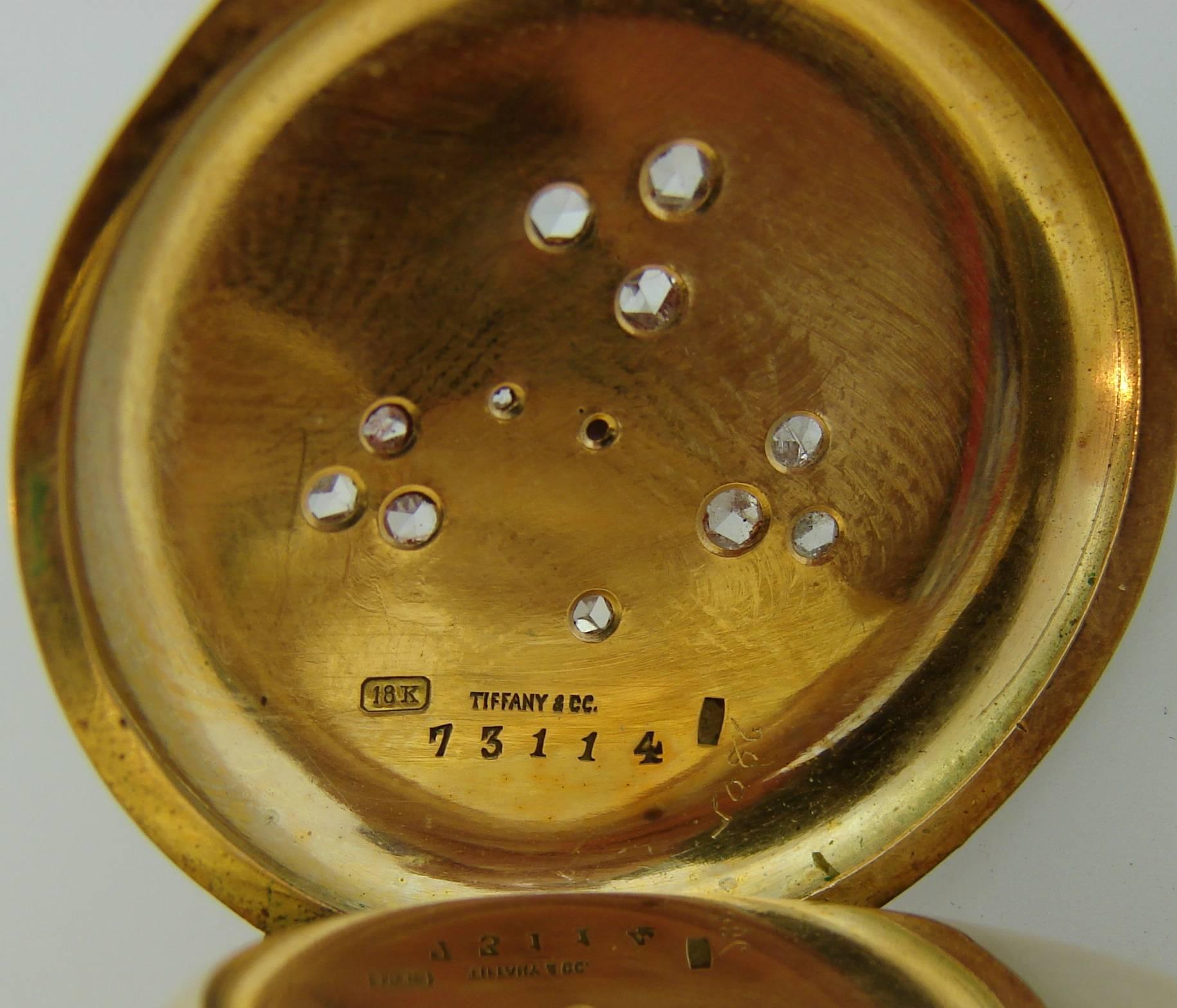 Victorian 1900s Tiffany & Co. Enamel Diamond Gold Pocket Watch Pendant