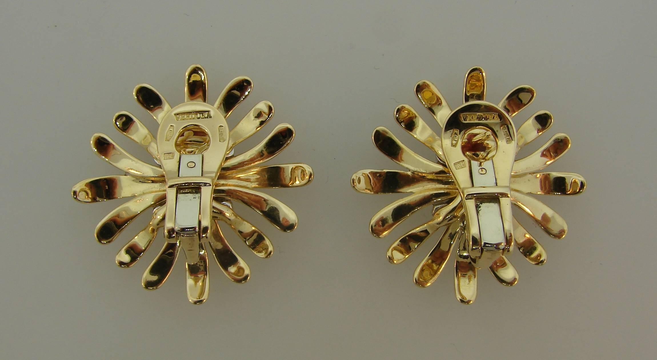 1980s Verdura Diamond Gold Starburst Earrings 1