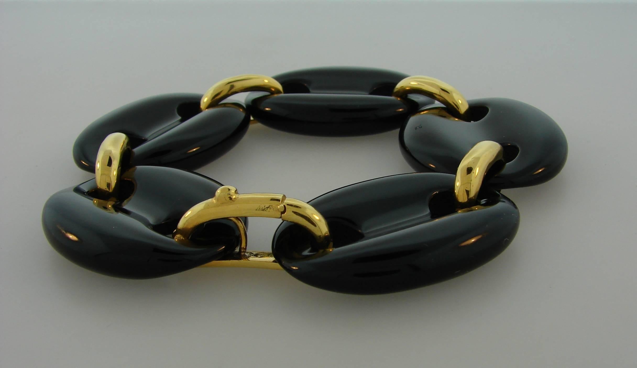 Uncut Aldo Cipullo Black Onyx Gold Bracelet