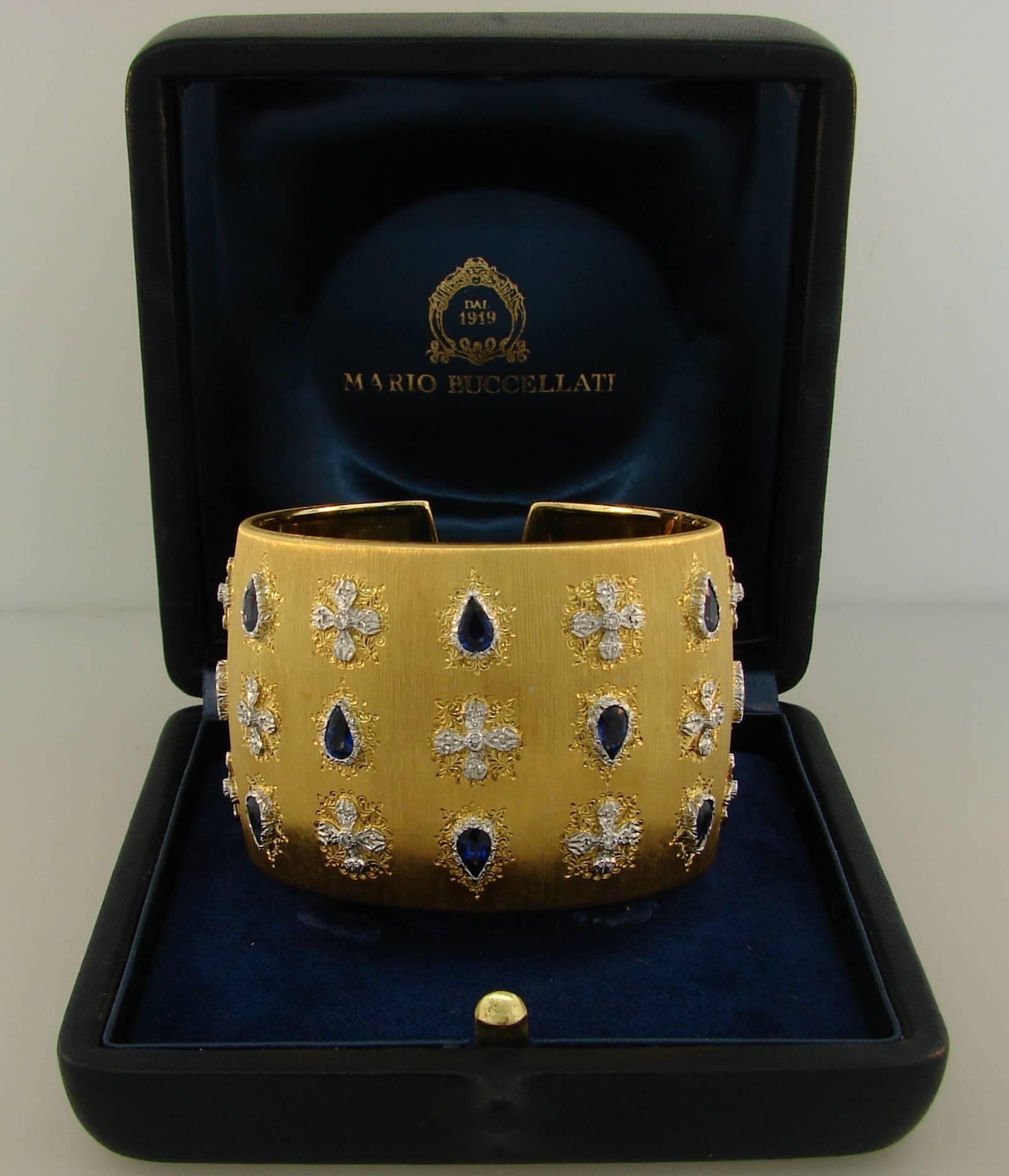 Mario Buccellati Sapphire Diamond Gold Cuff Bracelet 3