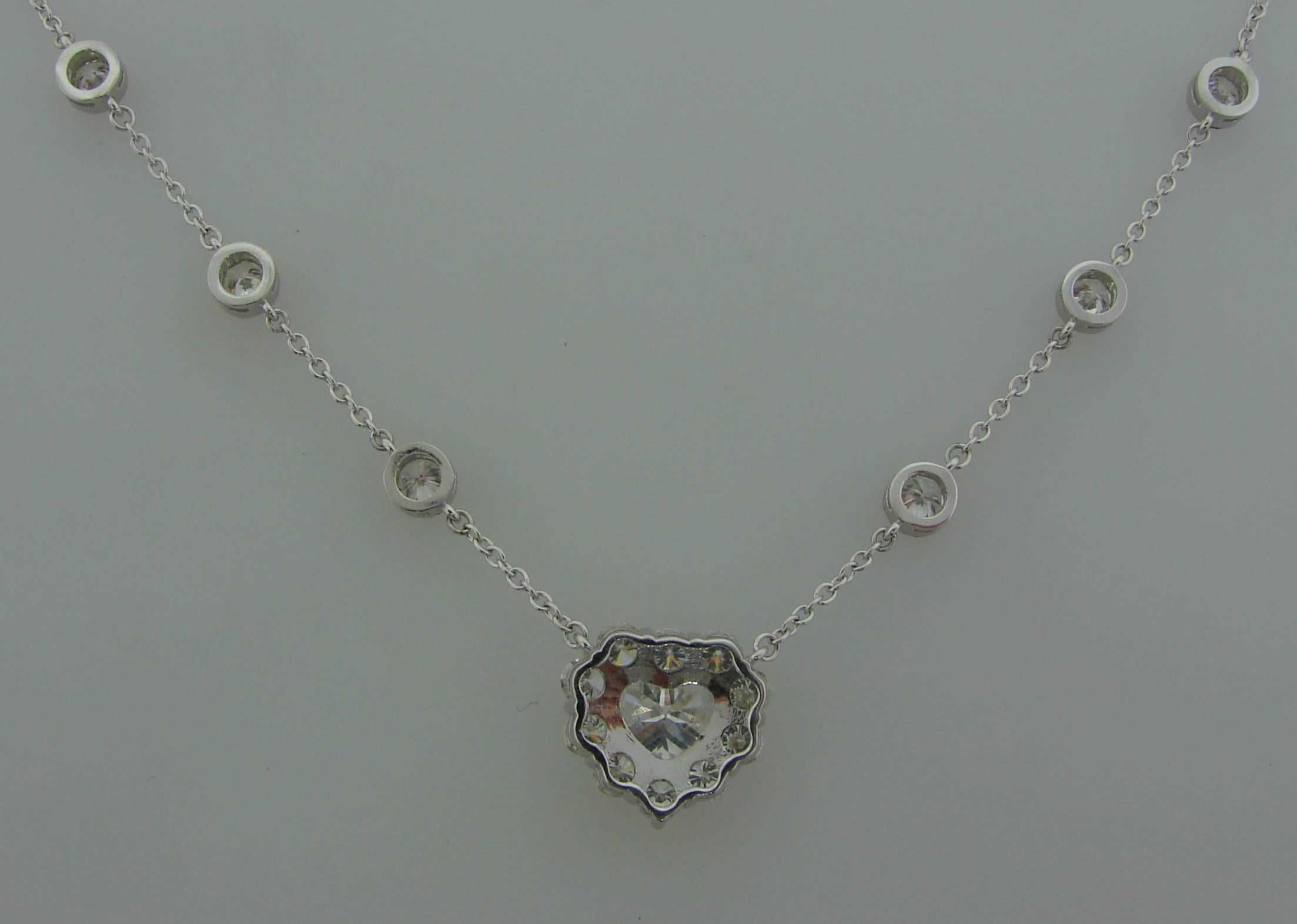 Heart Shaped Diamond GIA Gold Pendant Necklace For Sale 1