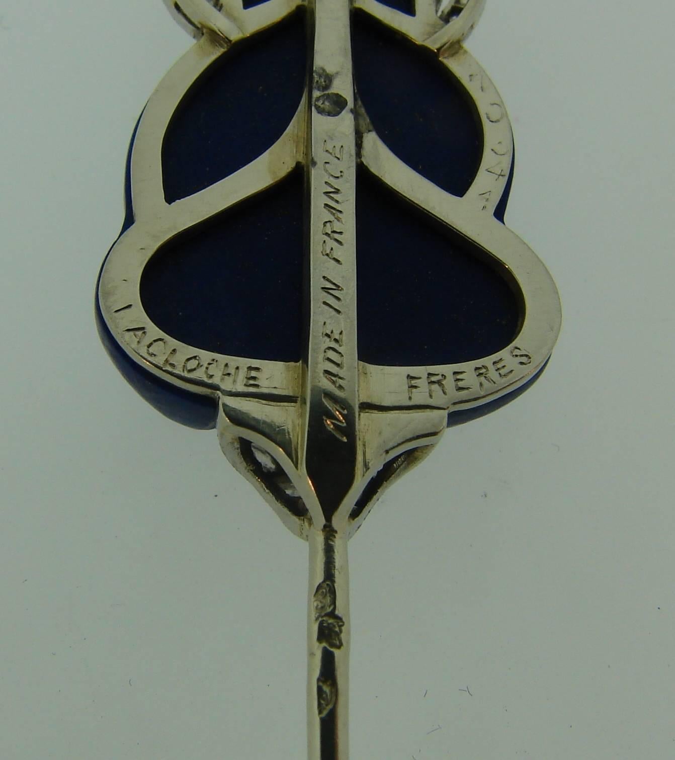 Art Deco Lacloche Freres Lapis Lazuli Diamond  Buddha Stick Pin Brooch 1