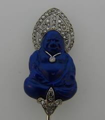 Art Deco Lacloche Freres Lapis Lazuli Diamond  Buddha Stick Pin Brooch