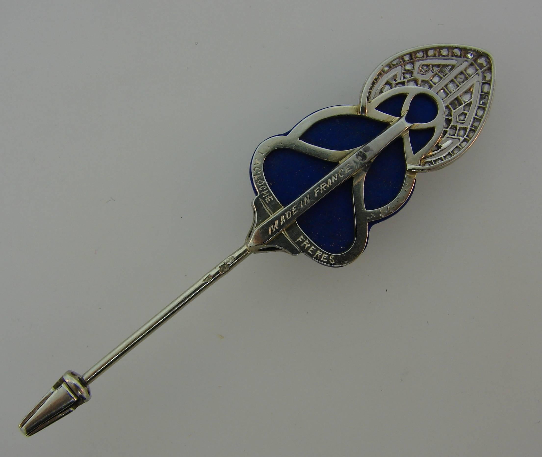 Women's or Men's Art Deco Lacloche Freres Lapis Lazuli Diamond  Buddha Stick Pin Brooch